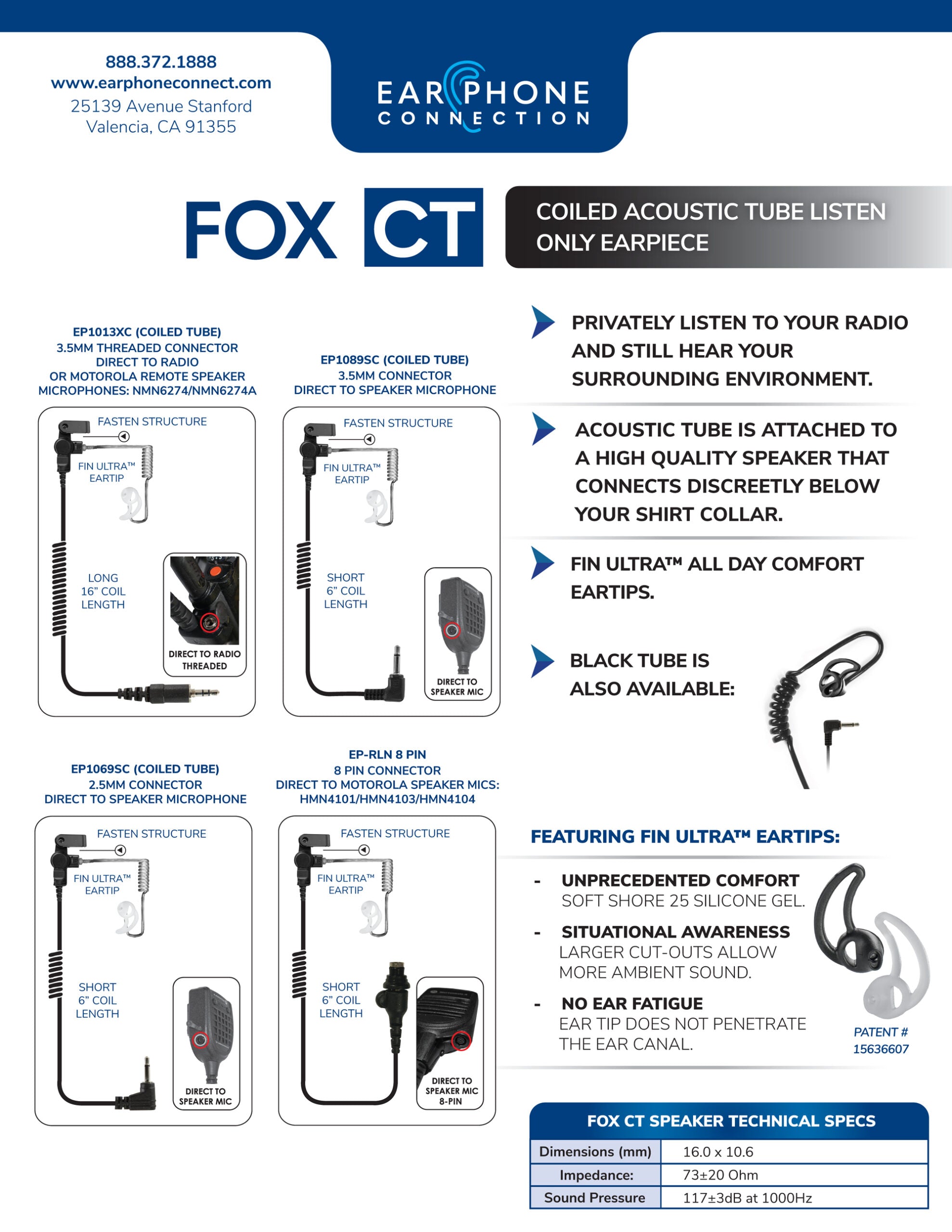 Fox Listen Only Tube Earpiece