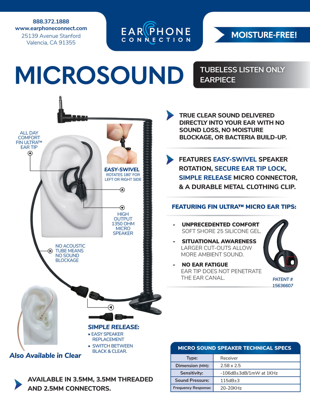 Micro Sound Tubeless Listen Only Earpiece