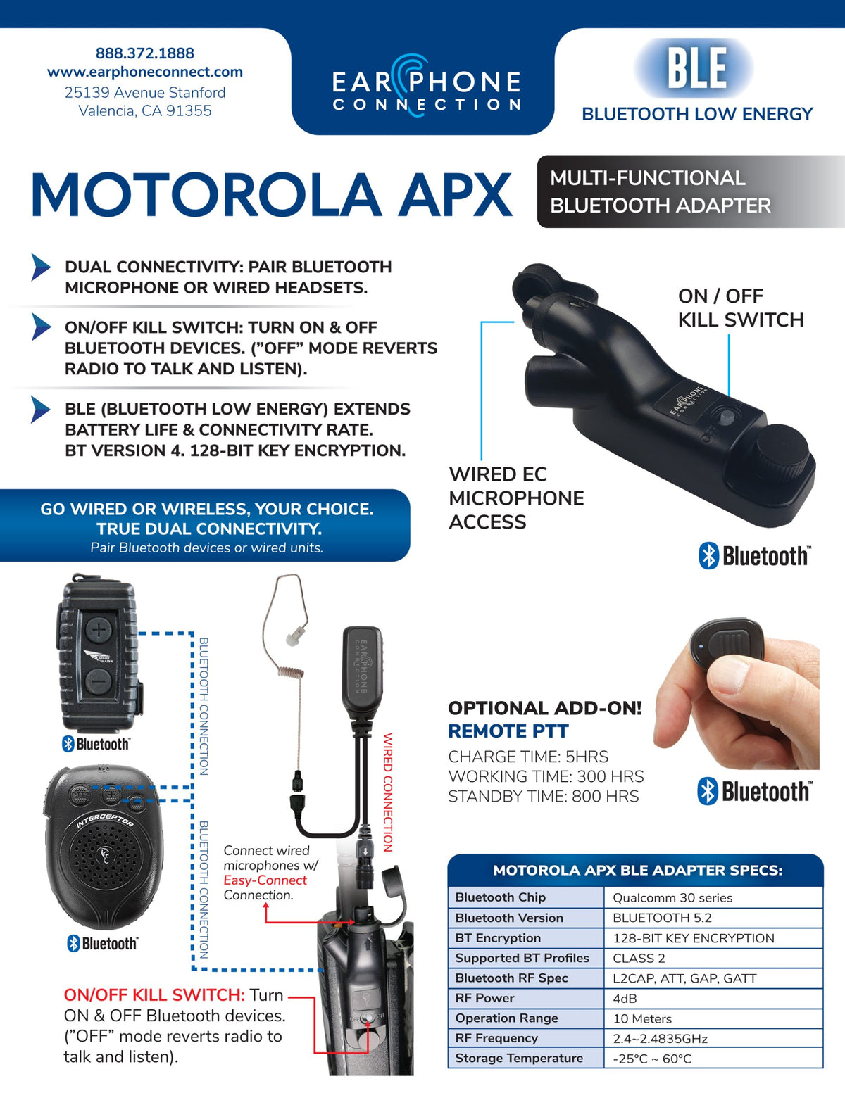 Ear Phone Connect Bluetooth Adapter