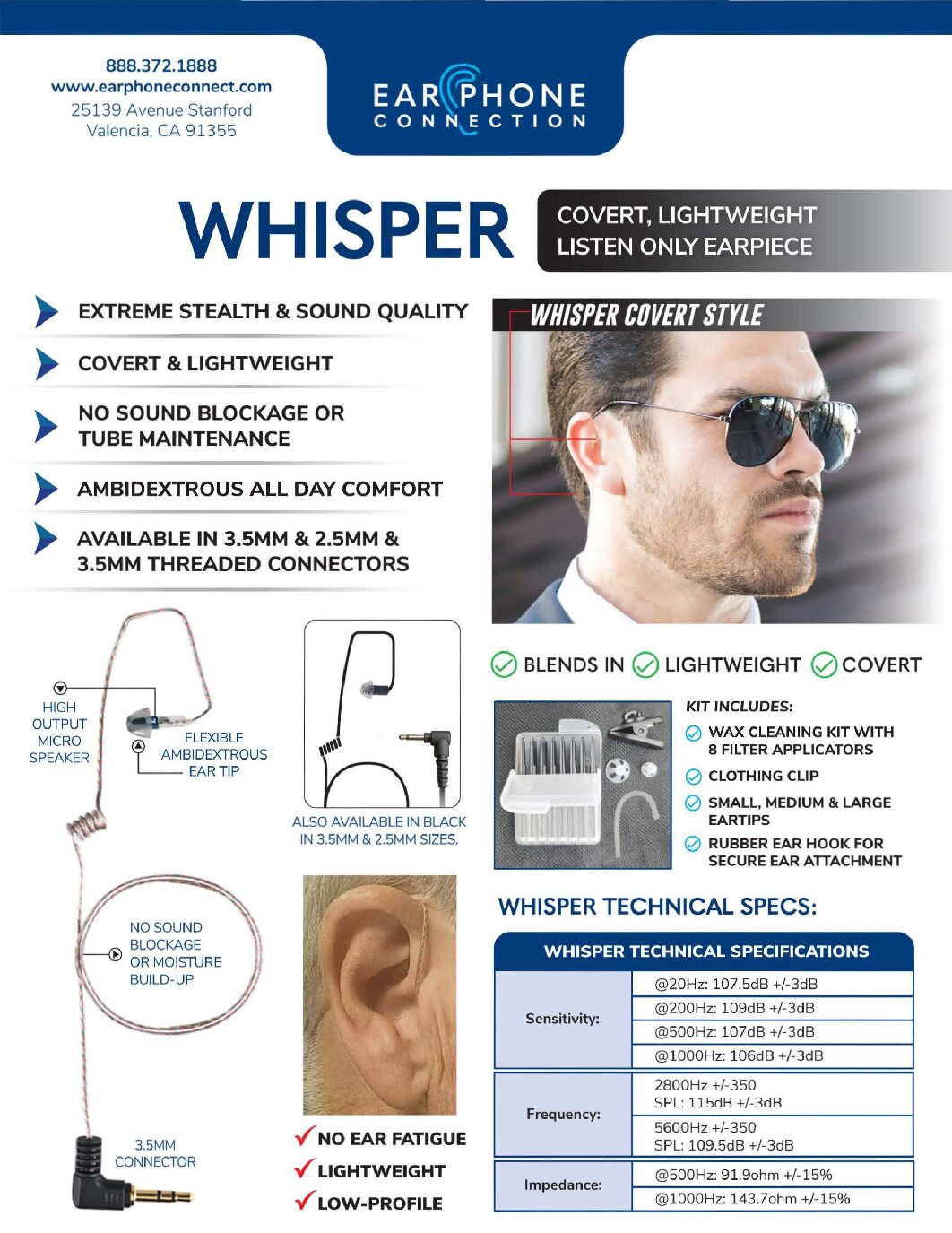 Whisper Covert Listen Only Earpiece