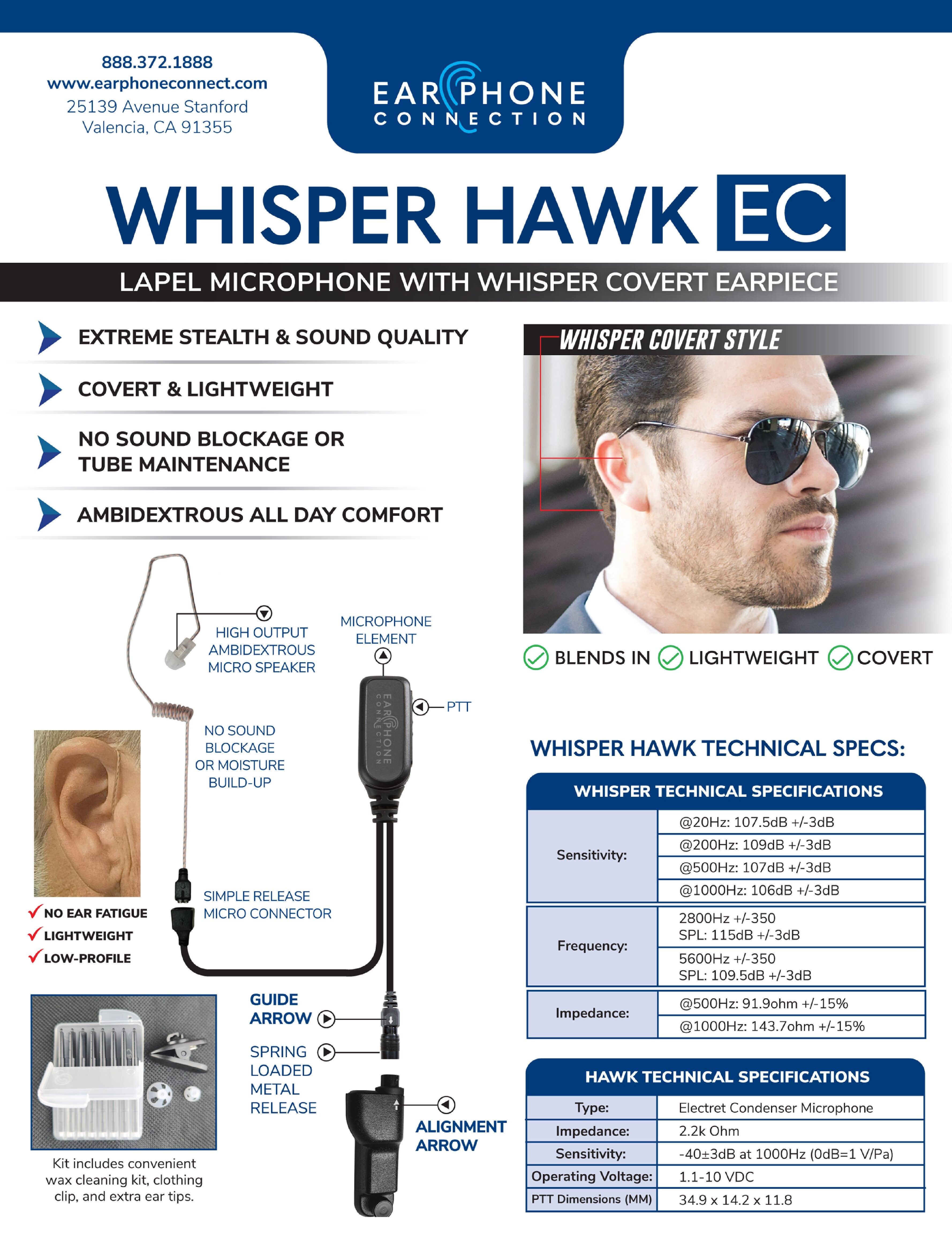 Whisper Hawk EC Covert Lapel Microphone
